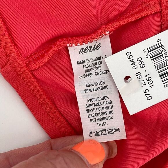Aerie Lace Up‎ High Neck Halter Swimsuit Top Coral Women Medium New With Tag - Picture 4 of 5